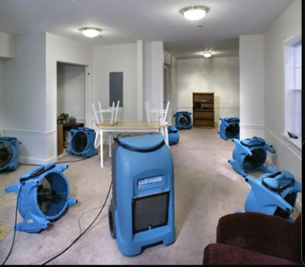 Air movers and dehumidifier setup for Water Extraction & Removal in Coventry